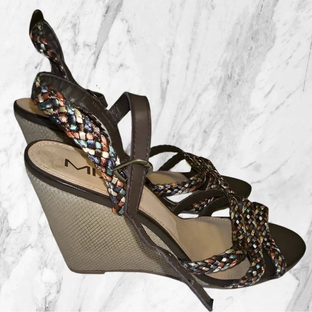 NWOT MIA Braided Strap Wedge Sandals Brown Multi | Size 10M | 4” Heel - Picture 5 of 10